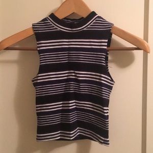 Mock Neck Striped Crop Top